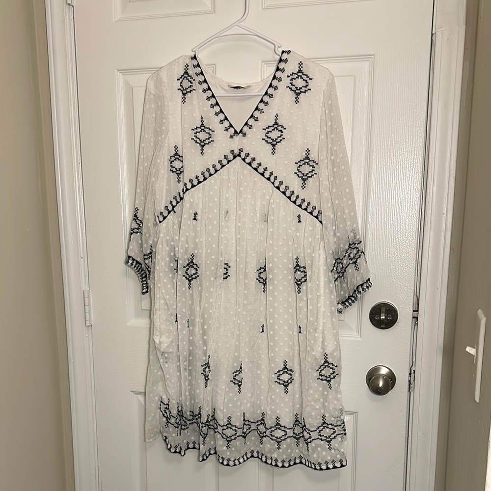 White Dress with Black Embroidery
